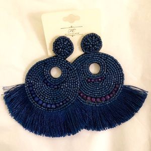 Blue Beaded Statement Earrings